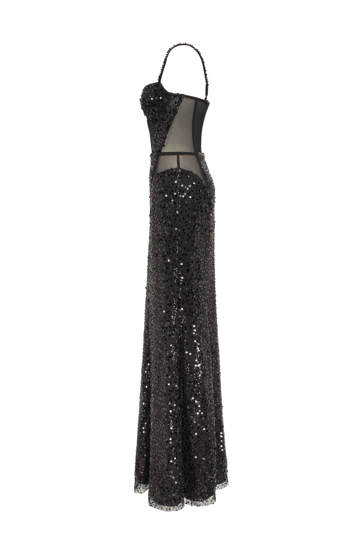 Black Sequin Spaghetti-Strap Sheer Mermaid Gown