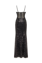 Black Sequin Spaghetti-Strap Sheer Mermaid Gown