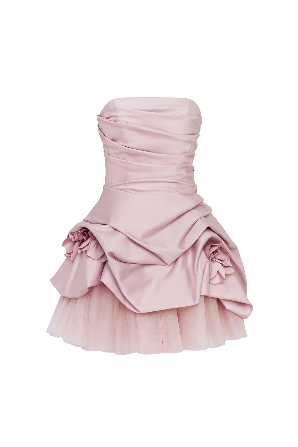 Draped-Fitted Rosette-Decorated Short Dress