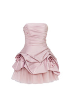 Draped-Fitted Rosette-Decorated Short Dress