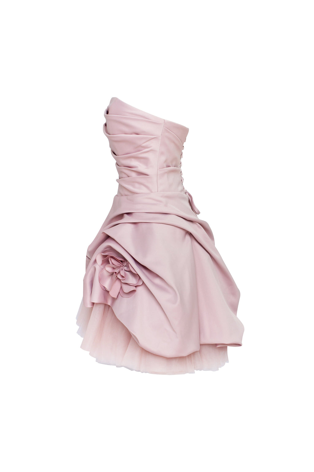 Draped-Fitted Rosette-Decorated Short Dress
