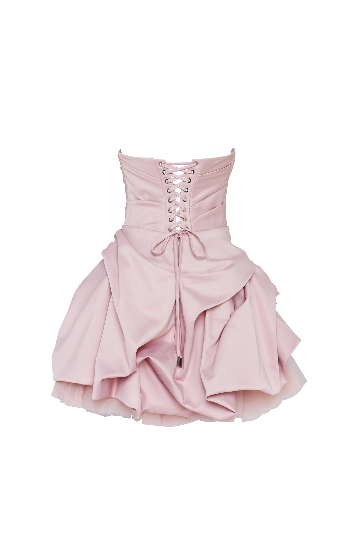 Draped-Fitted Rosette-Decorated Short Dress