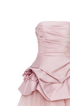 Draped-Fitted Rosette-Decorated Short Dress