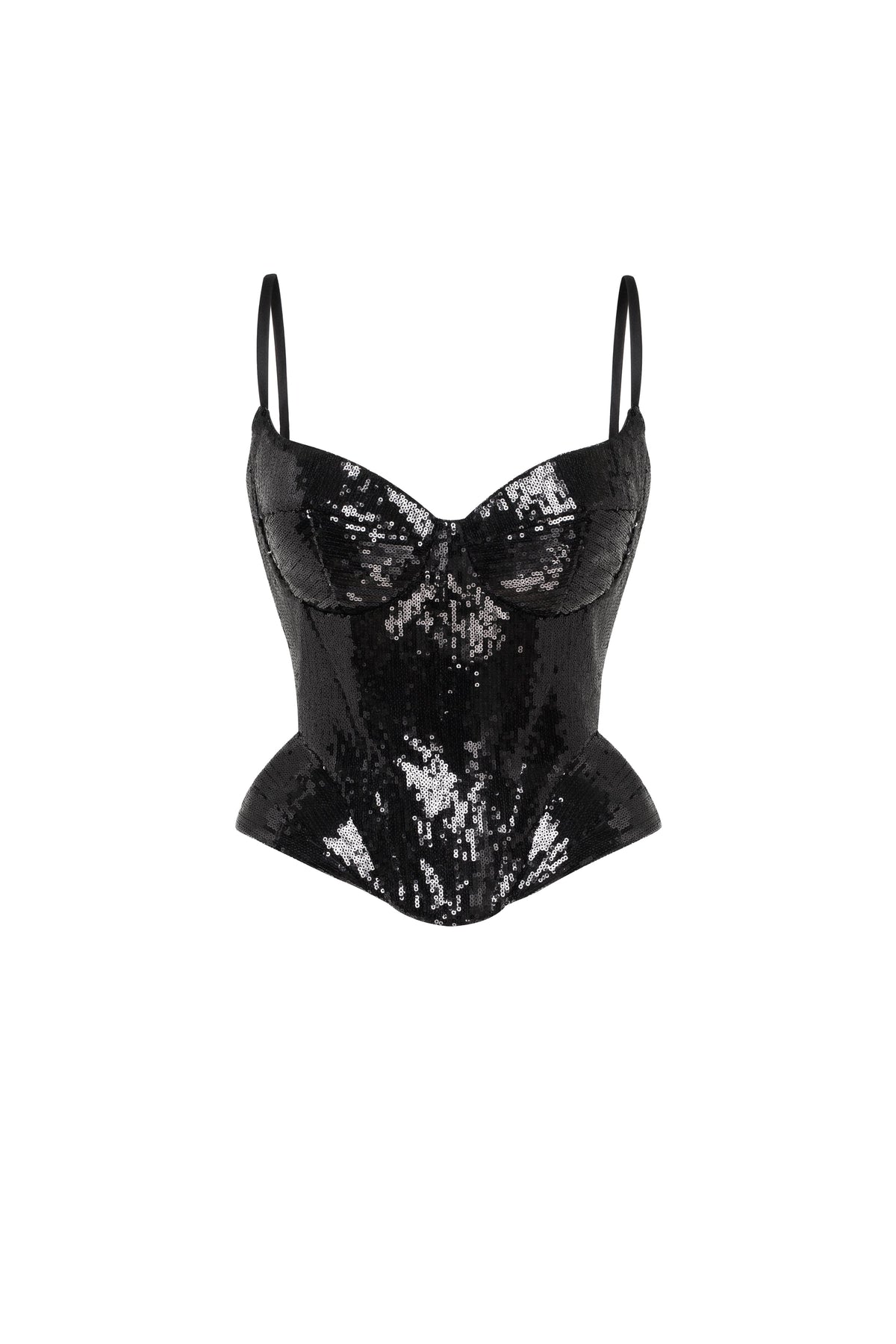 Sweetheart Spaghetti Strap Sequin Black Corset