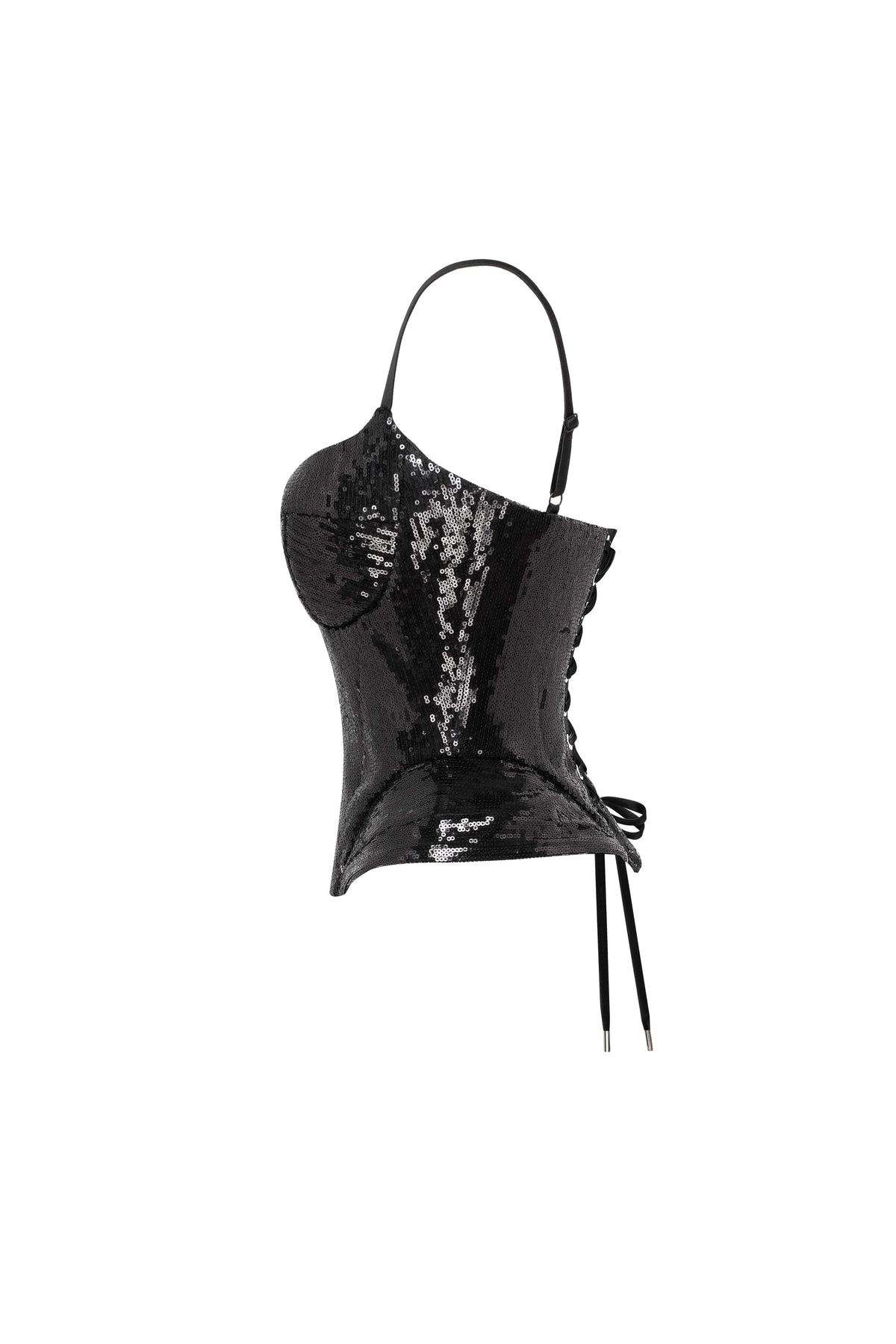 Sweetheart Spaghetti Strap Sequin Black Corset