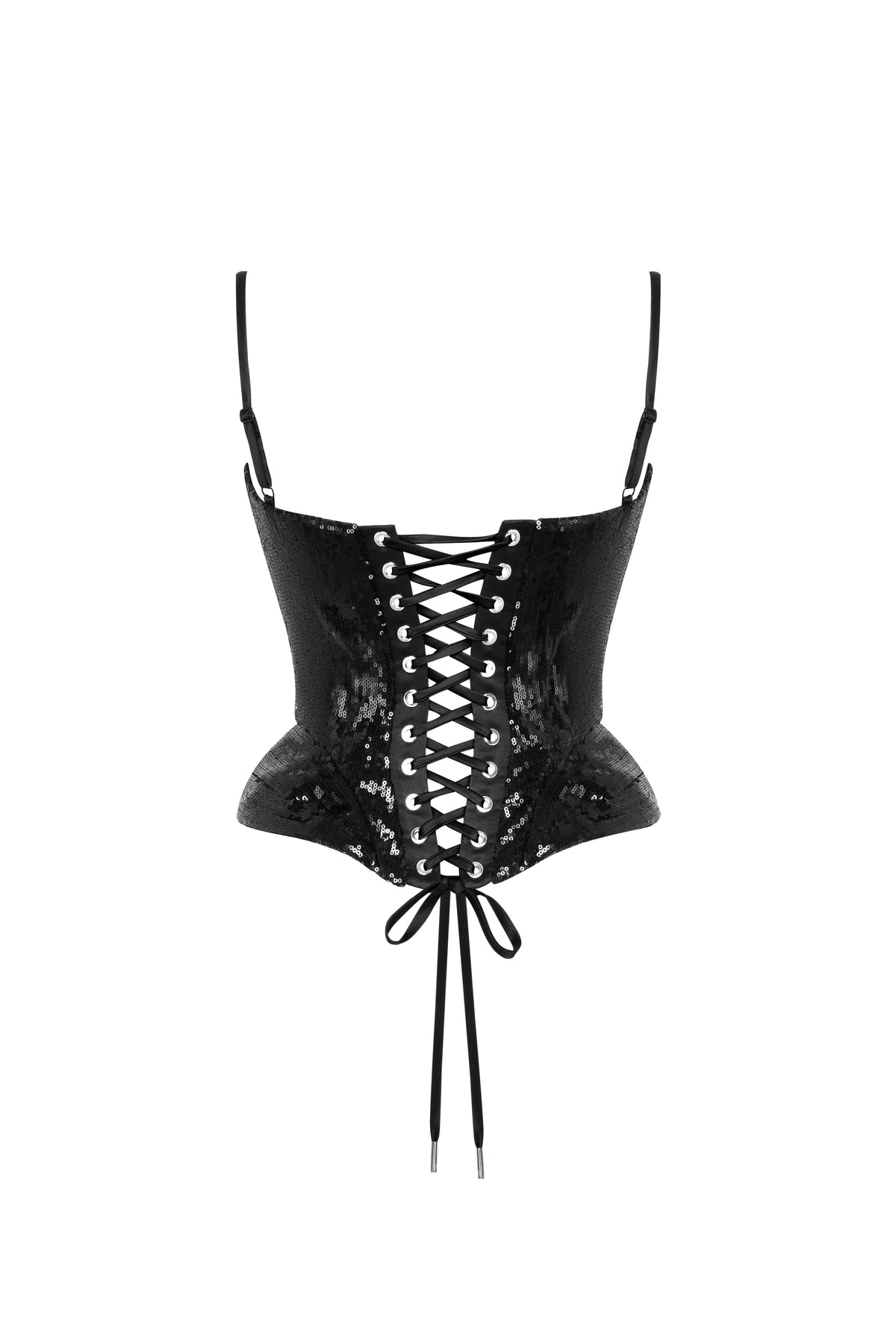 Sweetheart Spaghetti Strap Sequin Black Corset