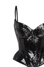Sweetheart Spaghetti Strap Sequin Black Corset