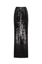 Flared Hem Sparkle Black Sequin Skirt