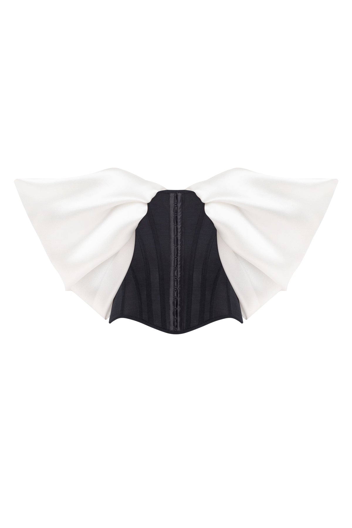 Black White Drop-Waist Satin Corset