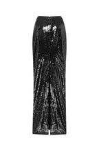 Flared Hem Sparkle Black Sequin Skirt