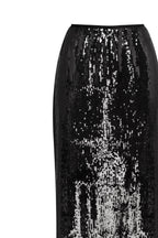 Flared Hem Sparkle Black Sequin Skirt