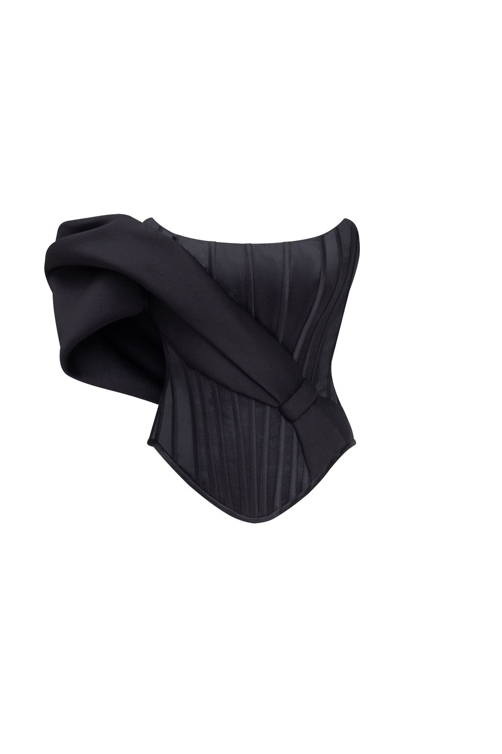 Geometric Neck Lace-Up Sculpt Black Corset Top