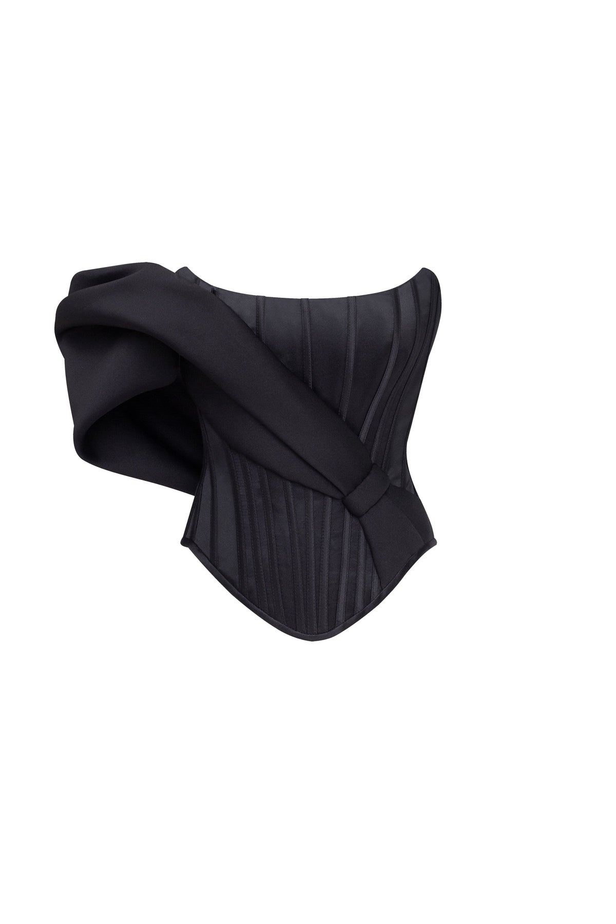 Geometric Neck Lace-Up Sculpt Black Corset Top
