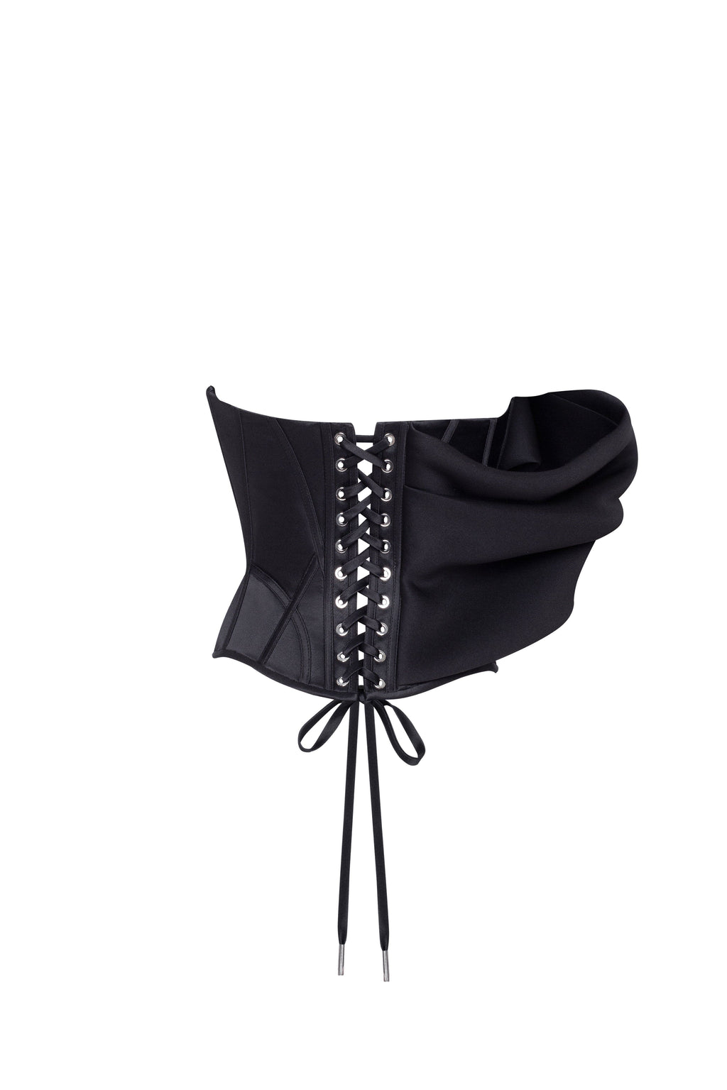 Geometric Neck Lace-Up Sculpt Black Corset Top