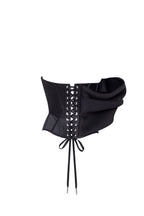 Geometric Neck Lace-Up Sculpt Black Corset Top
