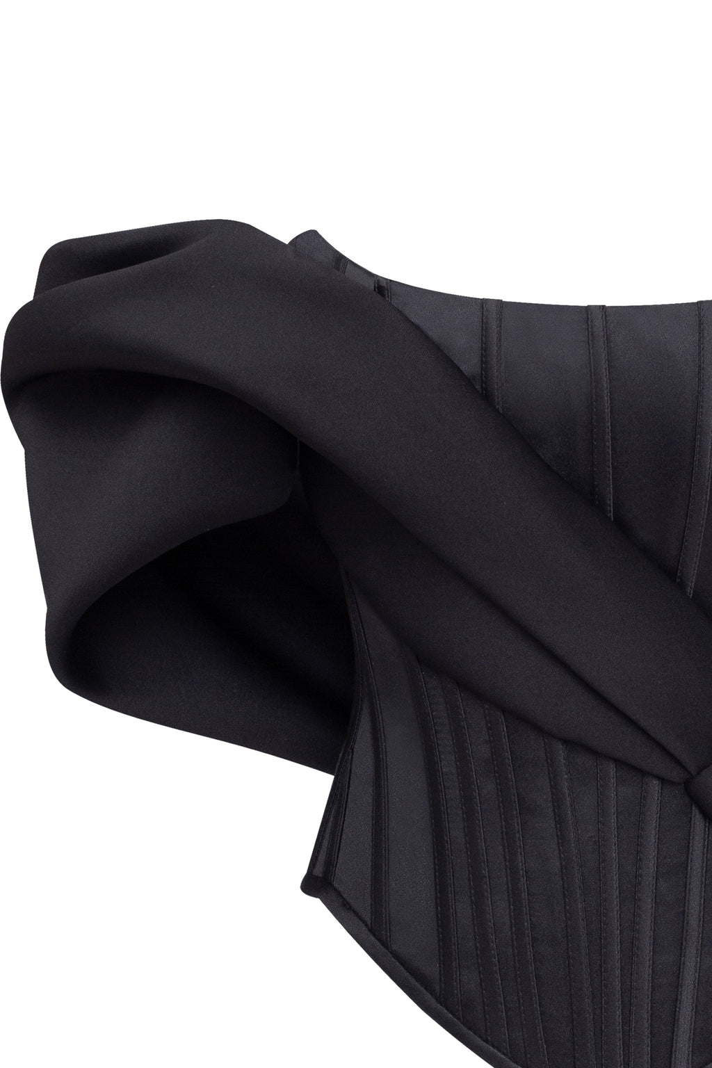 Geometric Neck Lace-Up Sculpt Black Corset Top