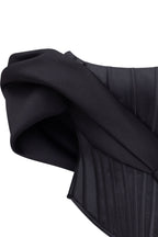 Geometric Neck Lace-Up Sculpt Black Corset Top