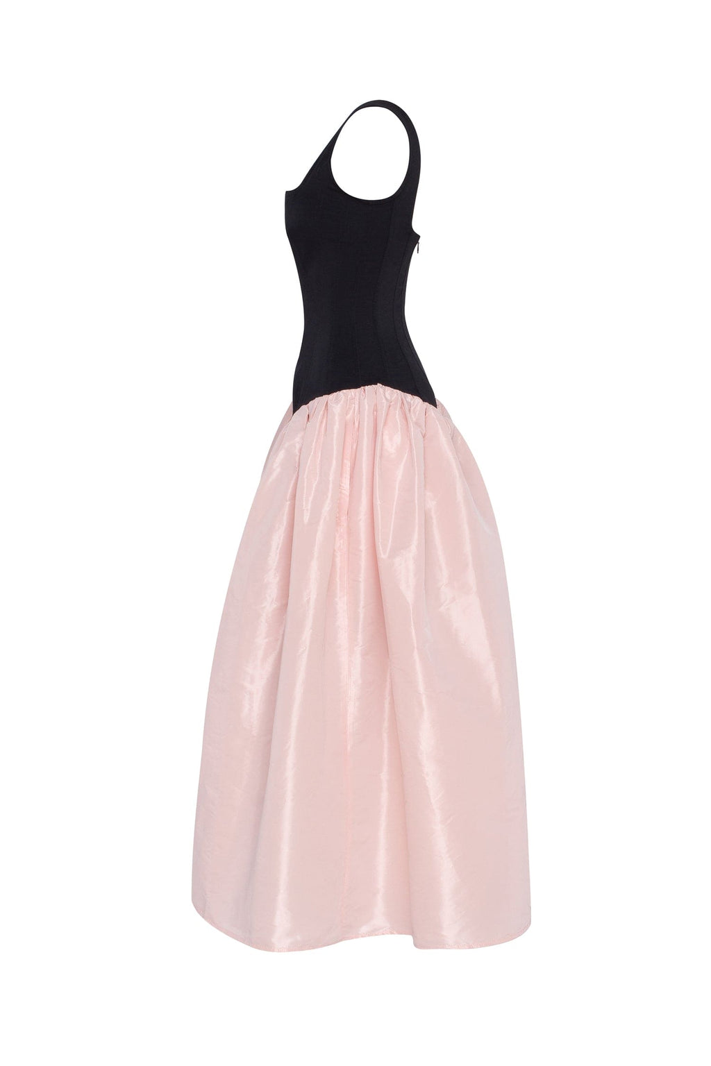 Black-Pink Stretch-Mesh Square-Neck Corset Midi Dress