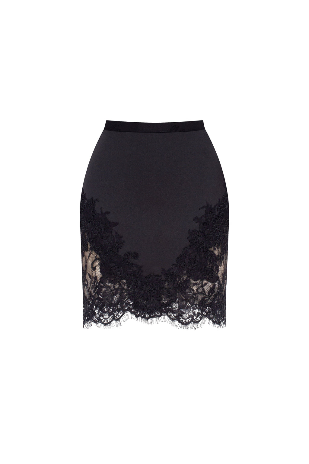 Black Satin Lace Applique Sexy Mini Skirt