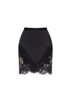 Black Satin Lace Applique Sexy Mini Skirt