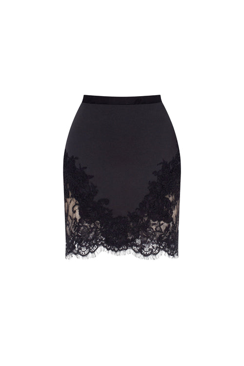 Black Satin Lace Applique Sexy Mini Skirt