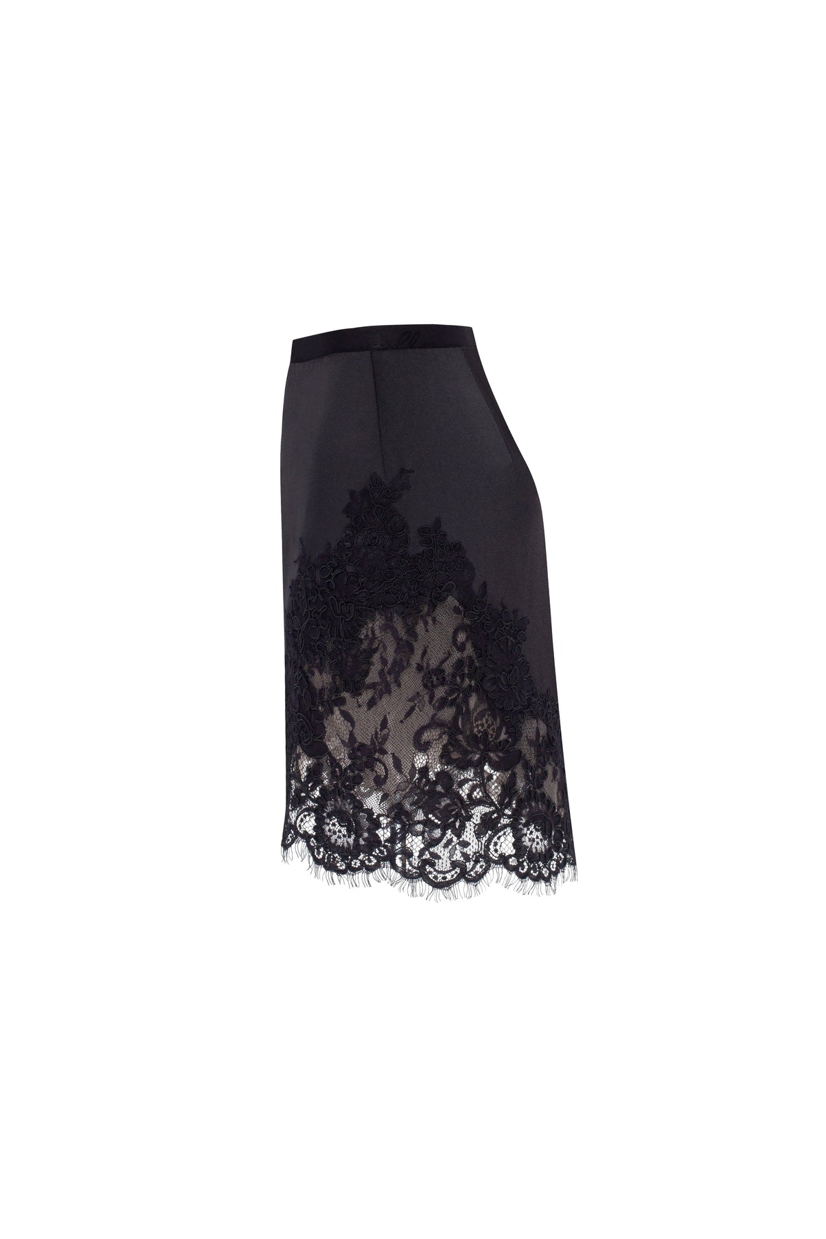 Black Satin Lace Applique Sexy Mini Skirt