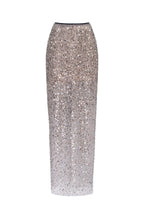 Sheer Silver Tulle Full Sequin Fitted Maxi Skirt