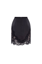 Black Satin Lace Applique Sexy Mini Skirt