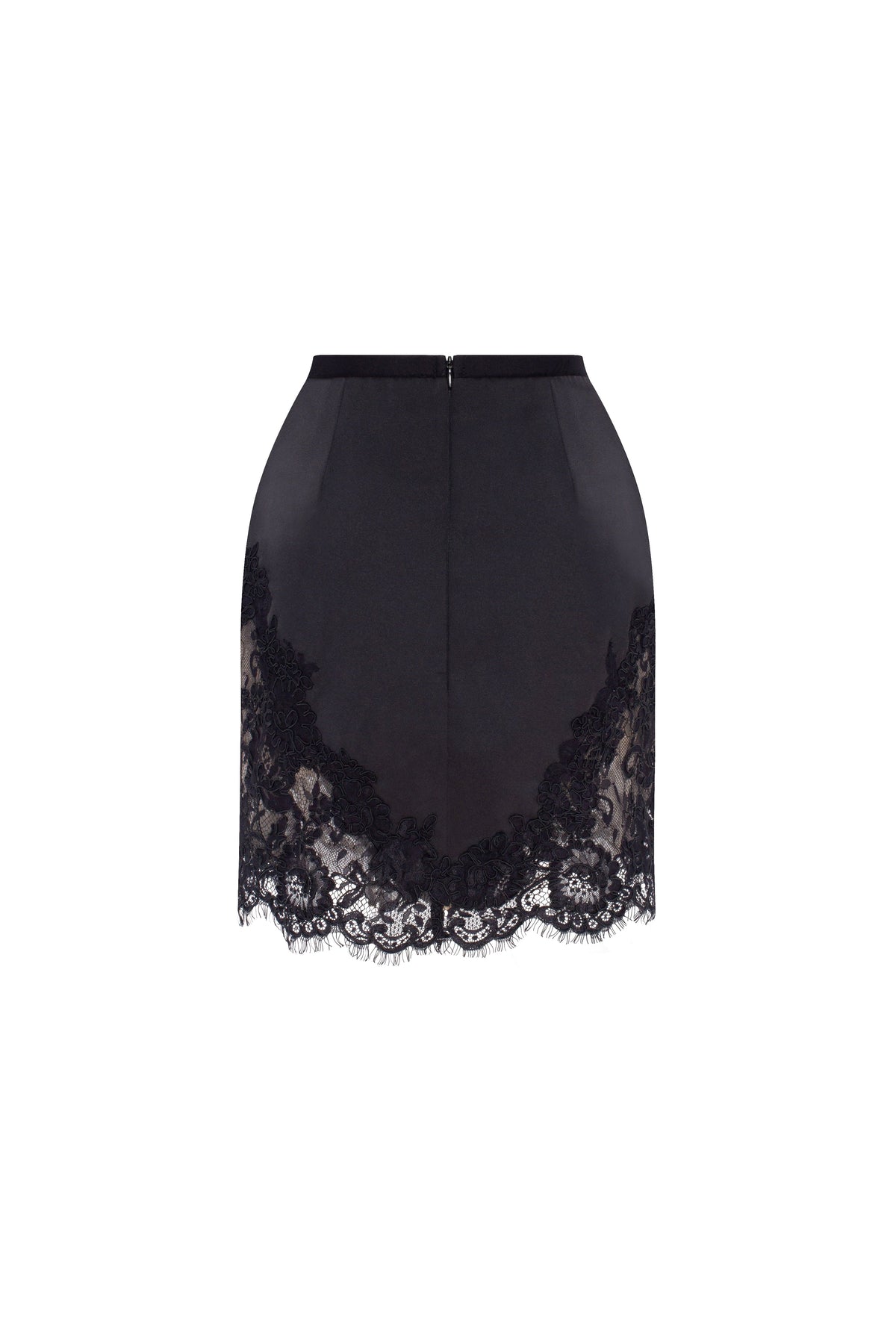 Black Satin Lace Applique Sexy Mini Skirt