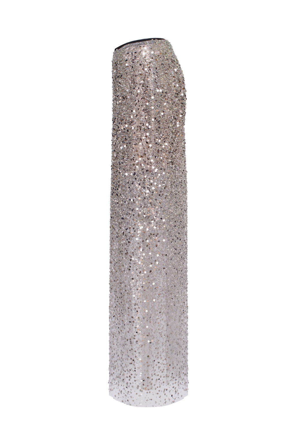 Sheer Silver Tulle Full Sequin Fitted Maxi Skirt
