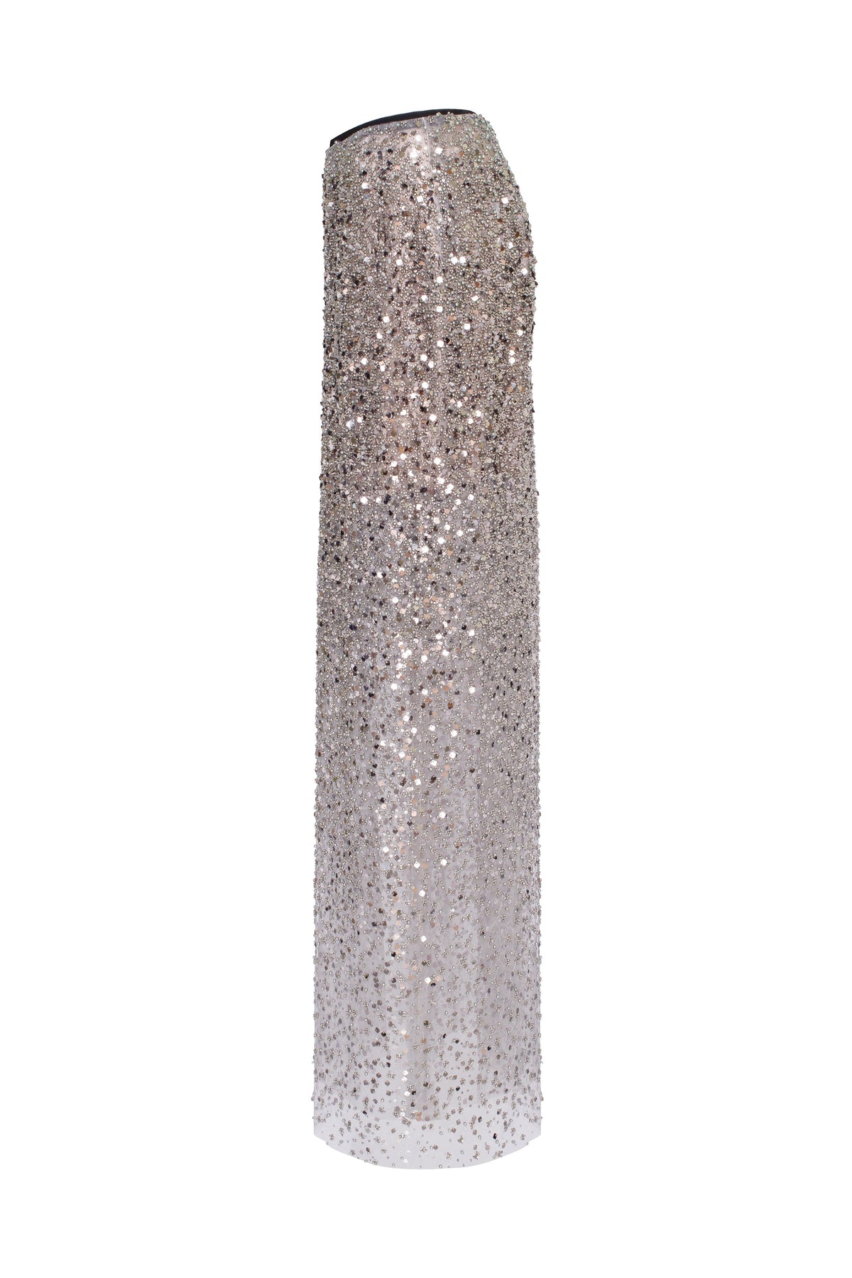 Sheer Silver Tulle Full Sequin Fitted Maxi Skirt