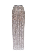 Sheer Silver Tulle Full Sequin Fitted Maxi Skirt