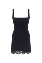 Square Wide Strap Scallop Black Corset Dress