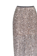Sheer Silver Tulle Full Sequin Fitted Maxi Skirt