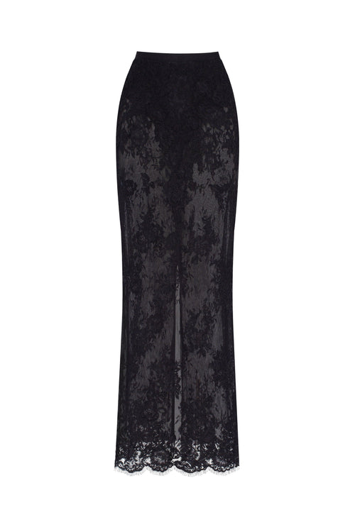 Black Floral Sheer High Waist Maxi Skirt