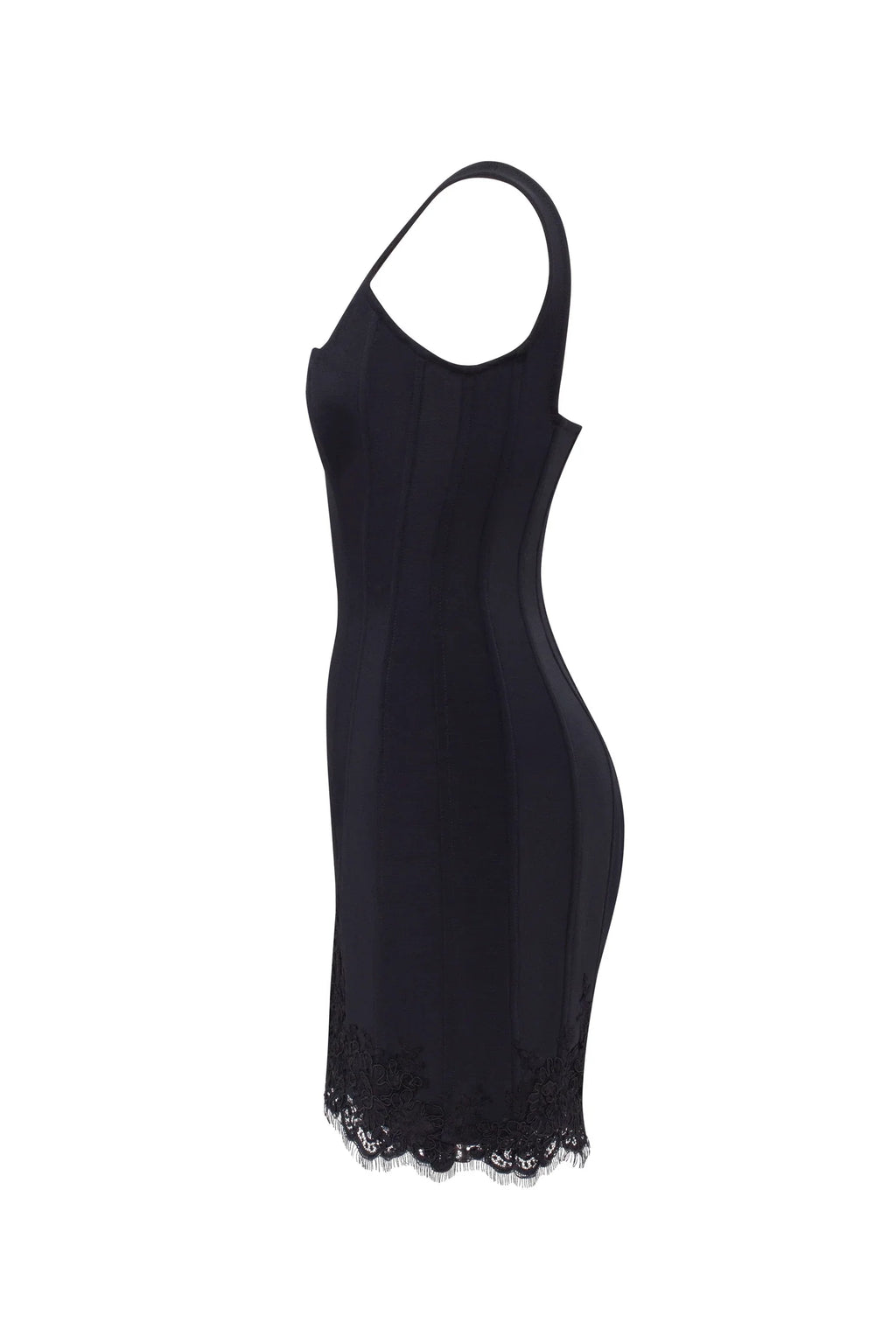 Square Wide Strap Scallop Black Corset Dress