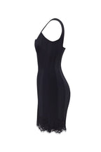 Square Wide Strap Scallop Black Corset Dress