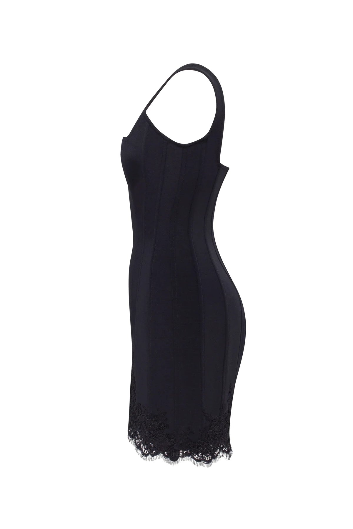 Square Wide Strap Scallop Black Corset Dress