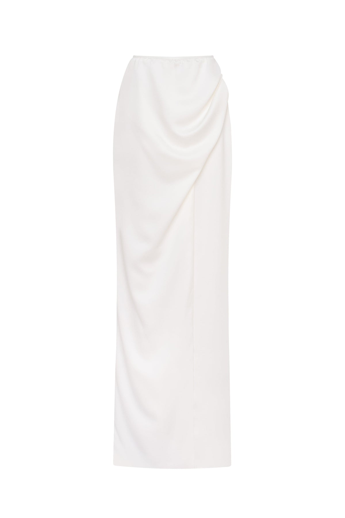 White Satin High-Slit Fitted Maxi Skirt