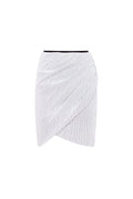 Draped Zip Lined White Sequin Skirt