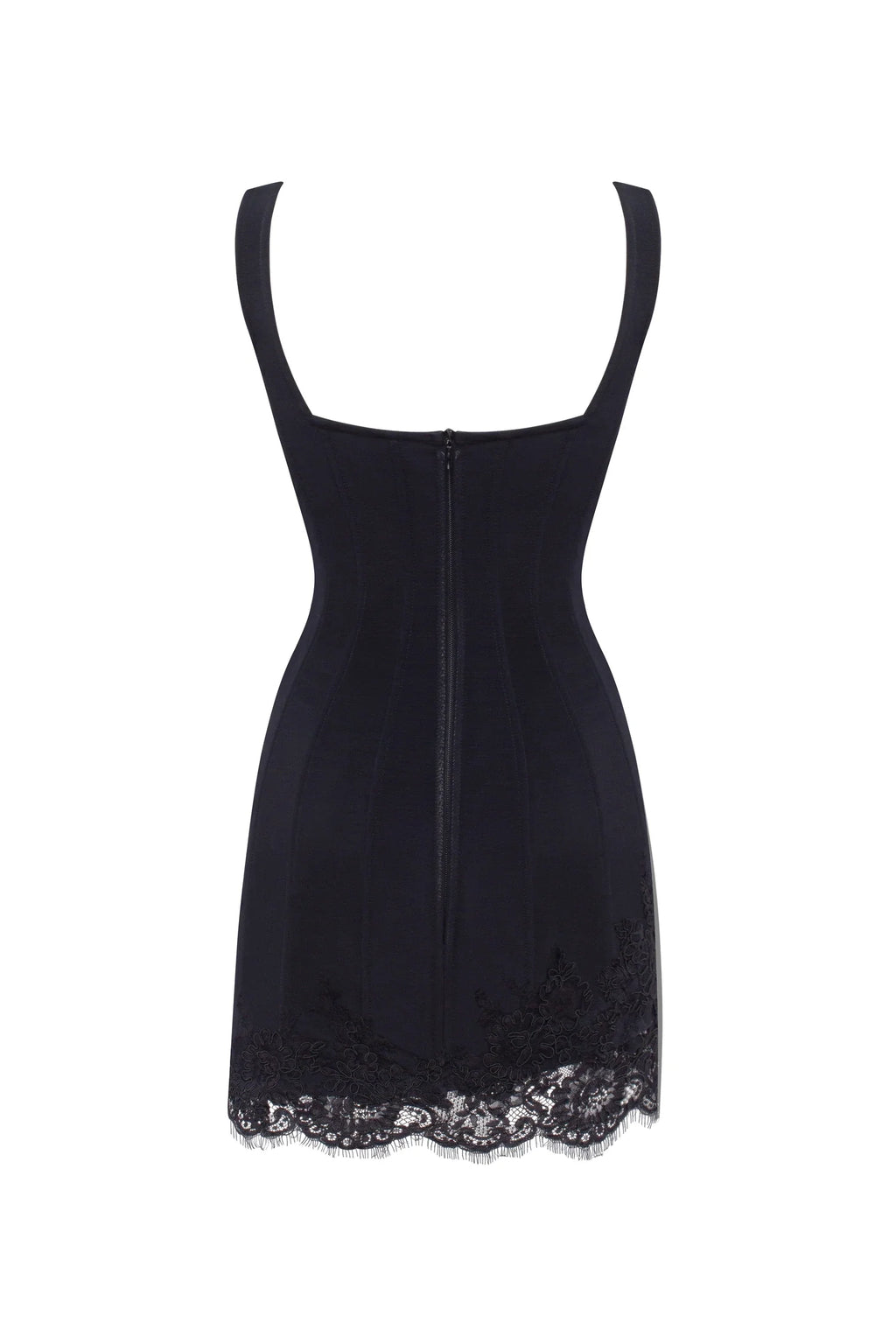 Square Wide Strap Scallop Black Corset Dress