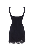 Square Wide Strap Scallop Black Corset Dress