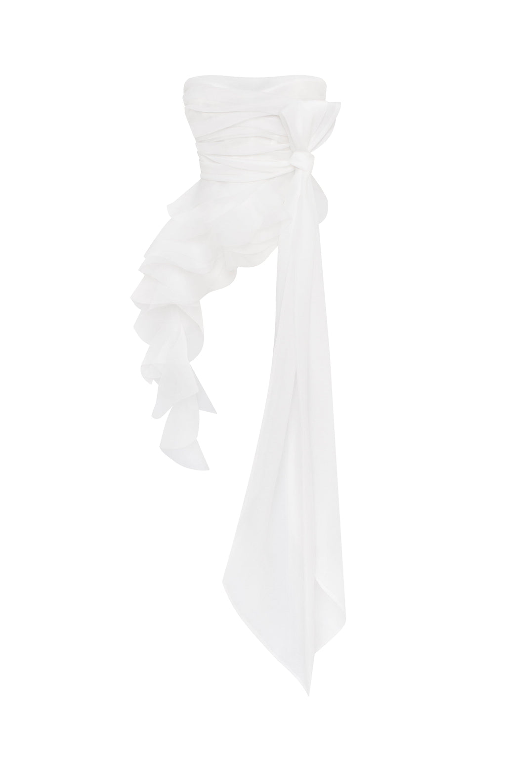 Gathered Waist Straight Neck Bow White Top