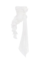 Gathered Waist Straight Neck Bow White Top