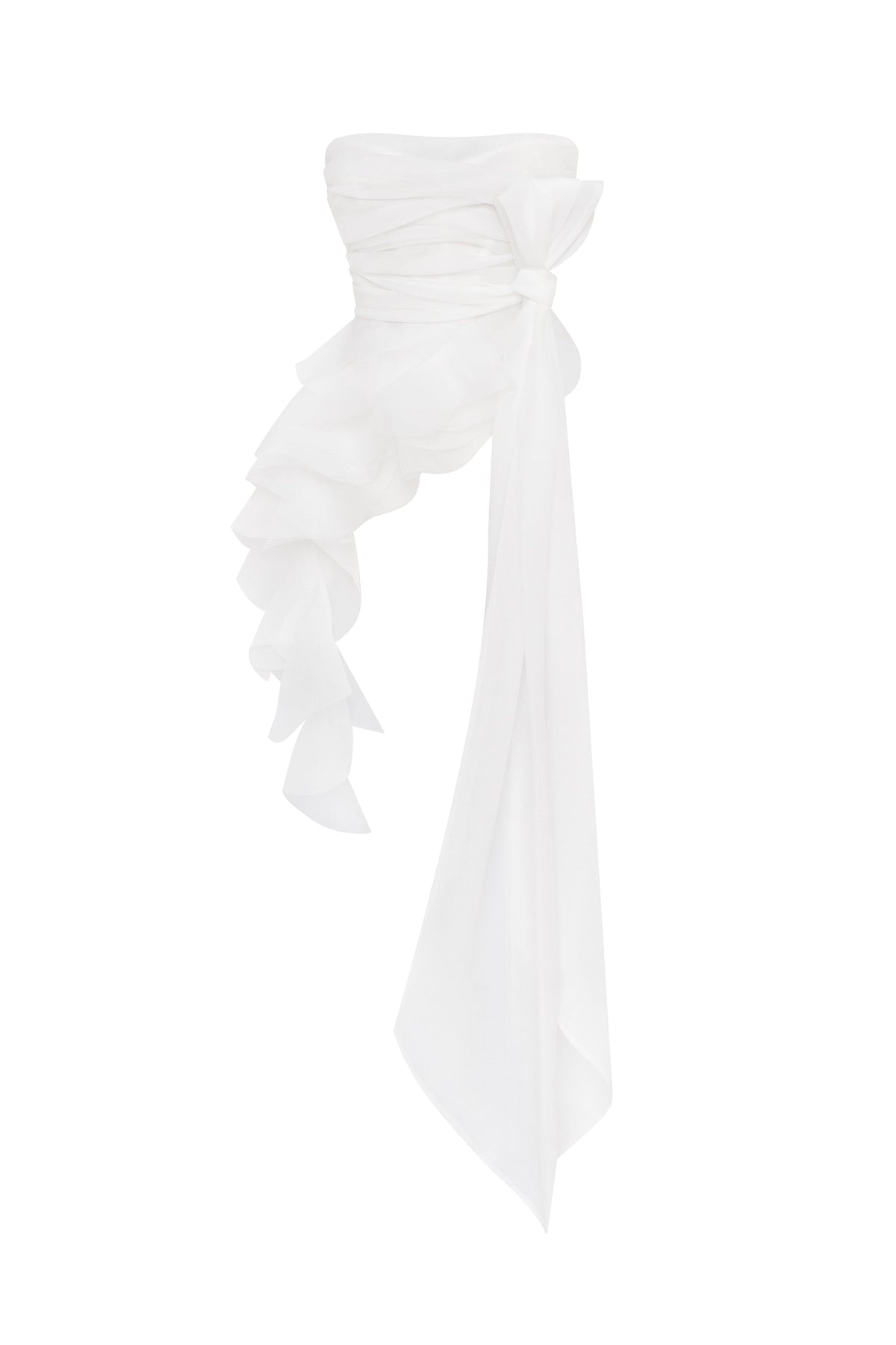 Gathered Waist Straight Neck Bow White Top