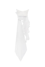 Gathered Waist Straight Neck Bow White Top