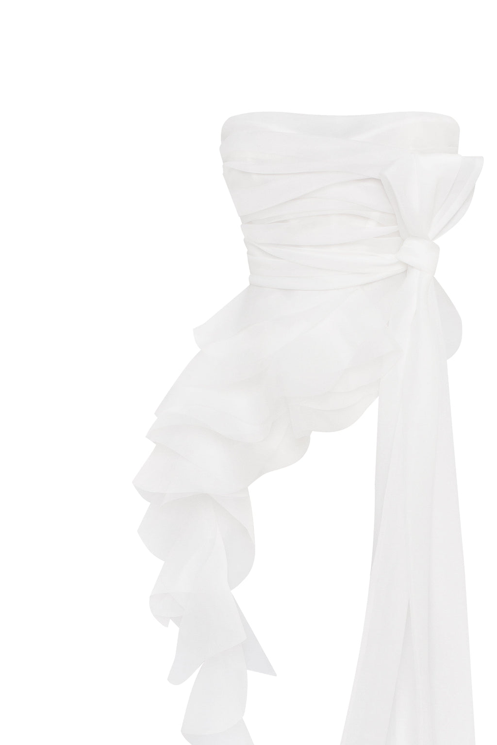 Gathered Waist Straight Neck Bow White Top