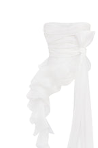 Gathered Waist Straight Neck Bow White Top