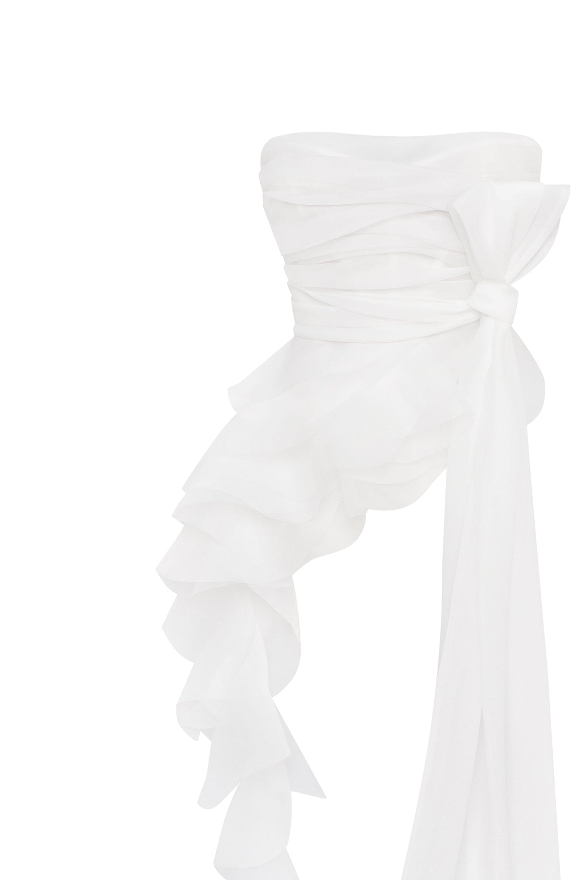 Gathered Waist Straight Neck Bow White Top