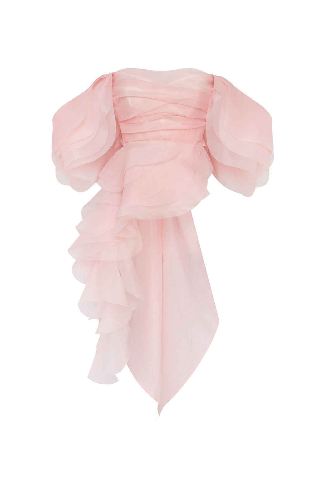 Gathered Waist Straight Neck Bow Pink Top